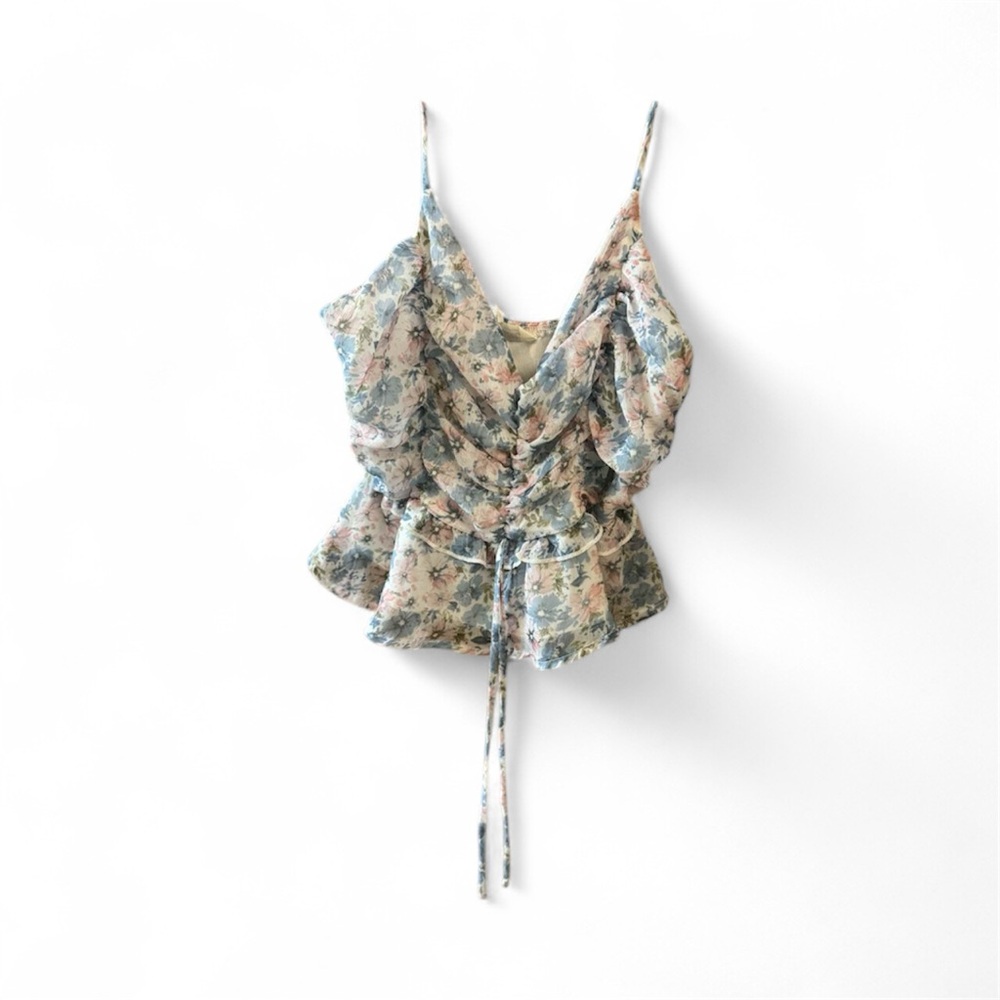 Peach Love Floral Chiffon Peplum Tank Top